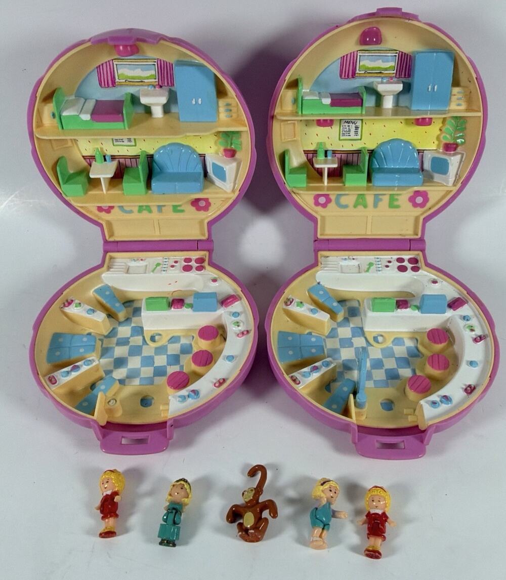 2 Vtg 1989 Polly Pocket Polly’s Cafe Bluebird + Figures - Issues Incomplete Read